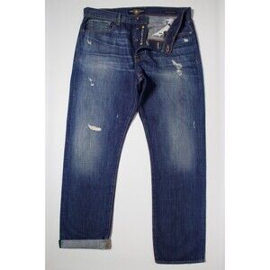Lucky Brand 121 Heritage Slim Selvedge Distressed Jeans Dark Wash Men 36x32 (J2)